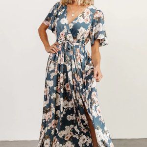 Baltic Born - Sicily Satin Maxi Dress | Blue Floral